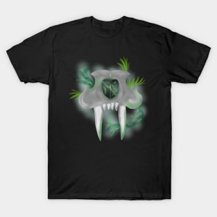 Saber Tooth Tiger Skull With Magical Swirling Mist T-Shirt